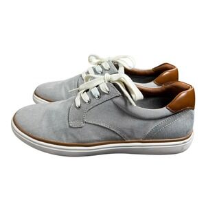 Maui Island Mens Grey Canvas Lace Up Casual Sneakers Brown Trim Low Top Shoes